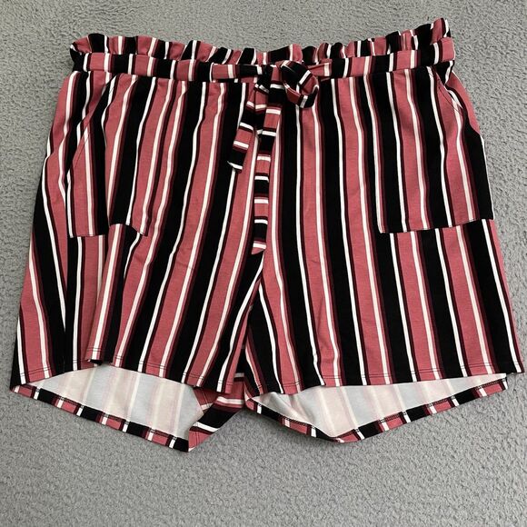 Torrid Womens Plus 3x Paperbag Self Tie Striped Rose Pink Black Shorts NWOT - Picture 1 of 9